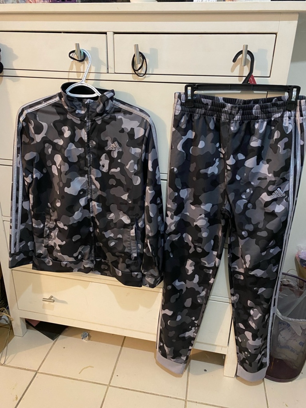 adidas Gray & Black Camo Track Jacket and Pants Set